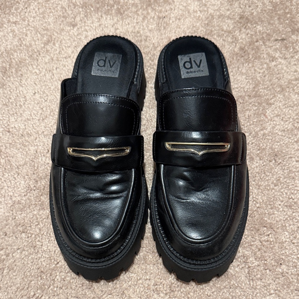 DV by Dolce Vita Black Loafers with Gold Accent
